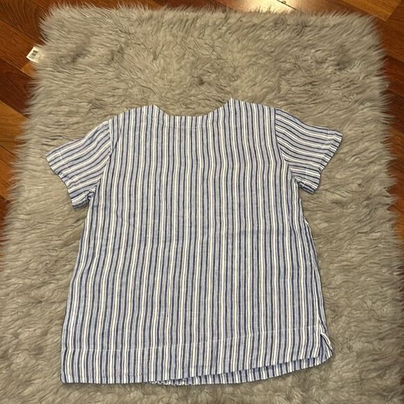 Lands end women’s white and blue stripped linen short sleeve shirt‎ size xs - Picture 4 of 5